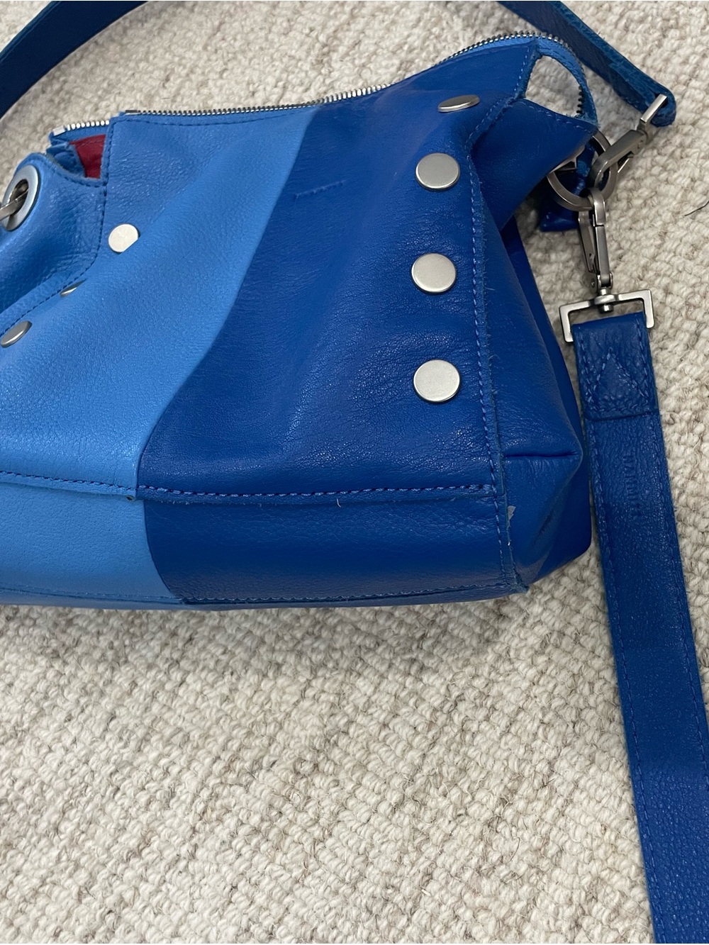 Hammitt Bryant medium Two-Tone Blue Leather Shoulder Bag with Silver Studs